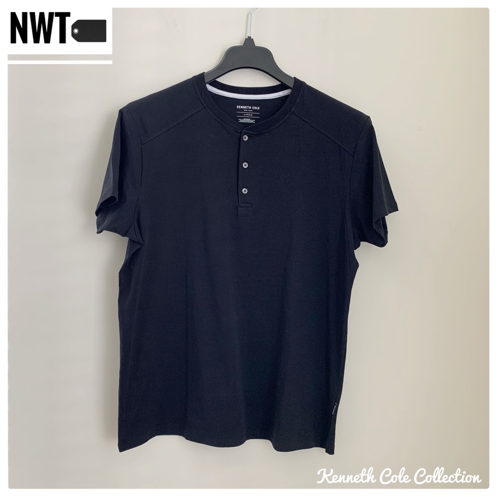 ✨(NWT) Kenneth Cole Black 3 Button Tee Shirt Crewneck